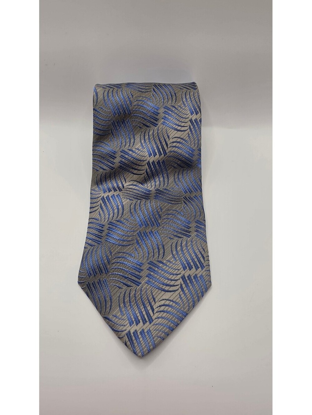 Pronto Uomo Men's Silk Tie Made in Italy Gray and Blue Patterned
